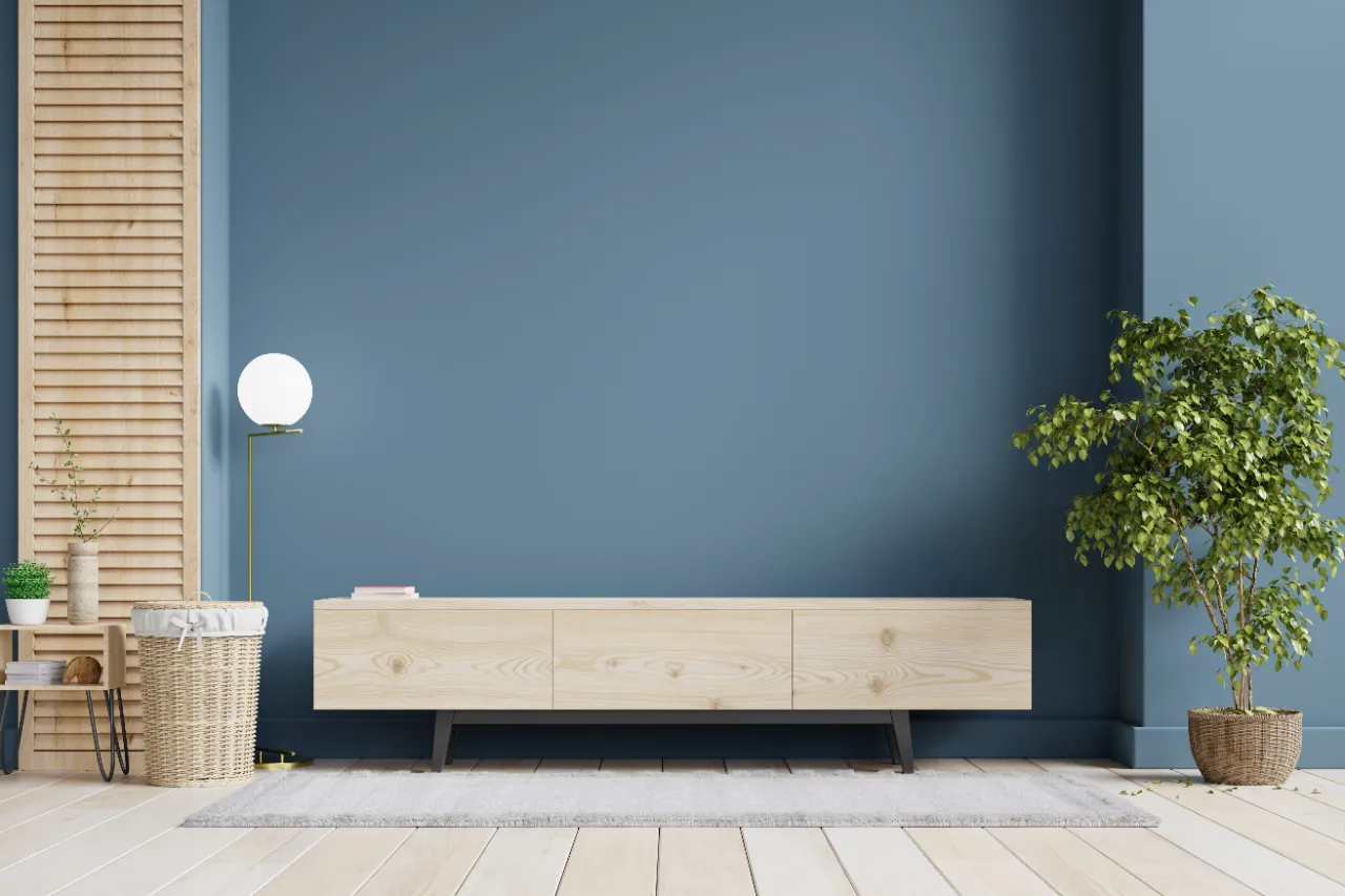 Finished interior painting with blue wall in a New York apartment