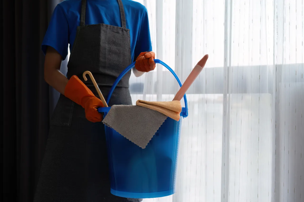 Cleaning supplies ready for a New York apartment