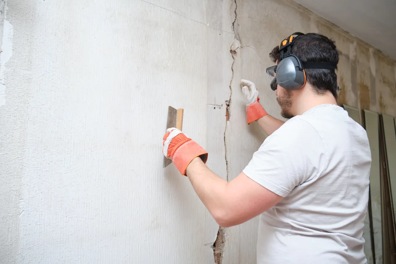 Wall repair with spatula in a New York apartment