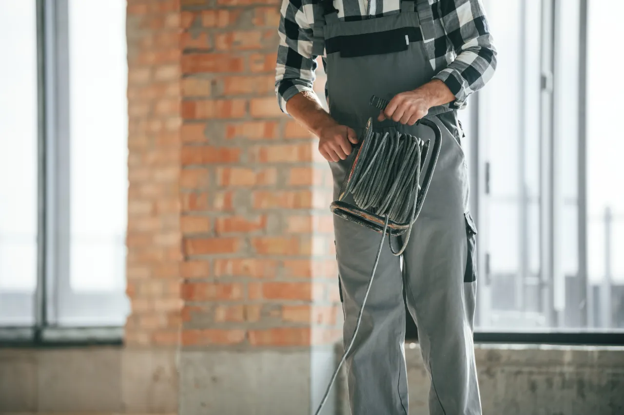 Handyman preparing cable for a repair job in New York